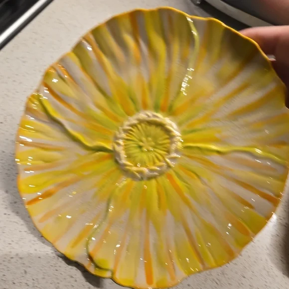 Anthropologie Yellow and Purple Floral Ceramic Plates, GUC, Vintage Look - Picture 3 of 7